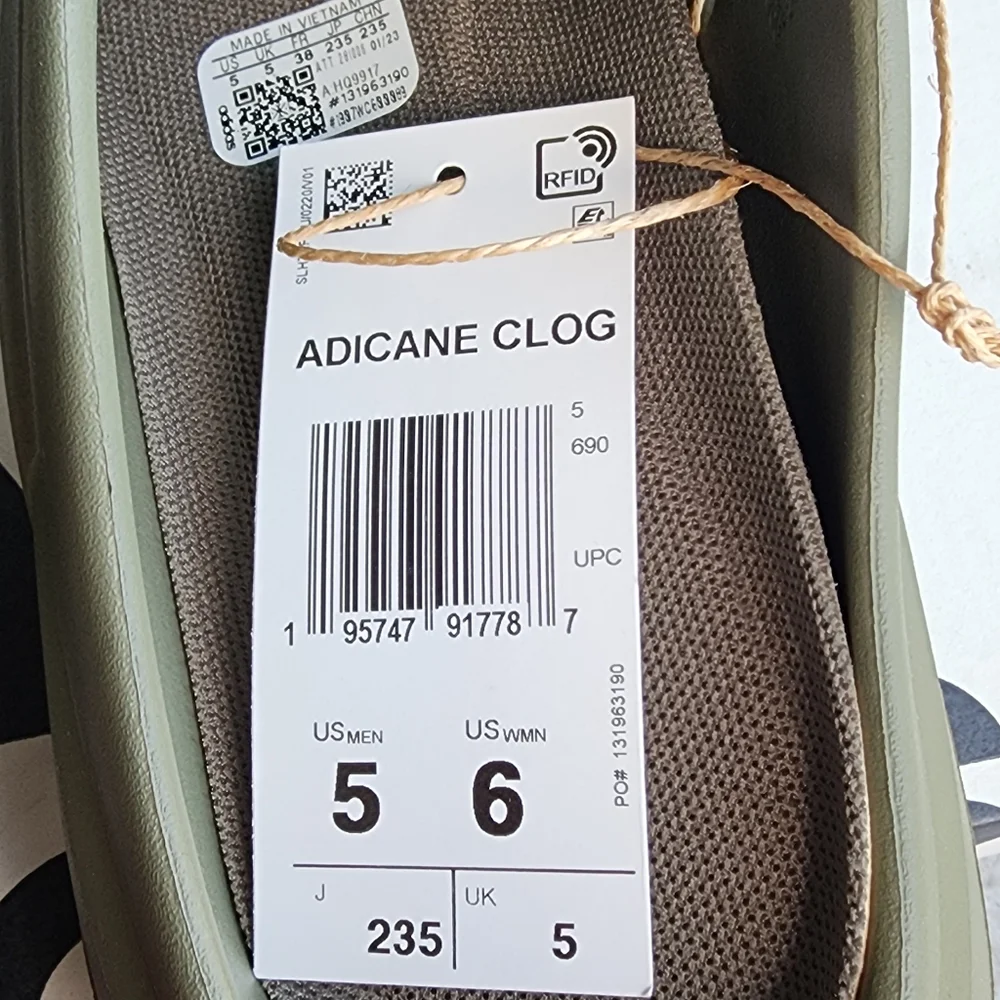 Adidas Adicane Clog Green Slip Ons Men  5‎ Women 6